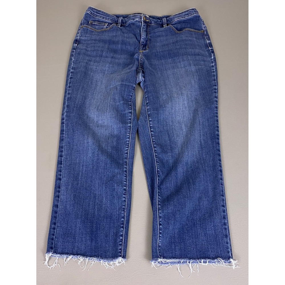 Ava & Viv Jeans Womens 16W Medium Wash Straight Leg Raw Hem High Rise Blue Denim